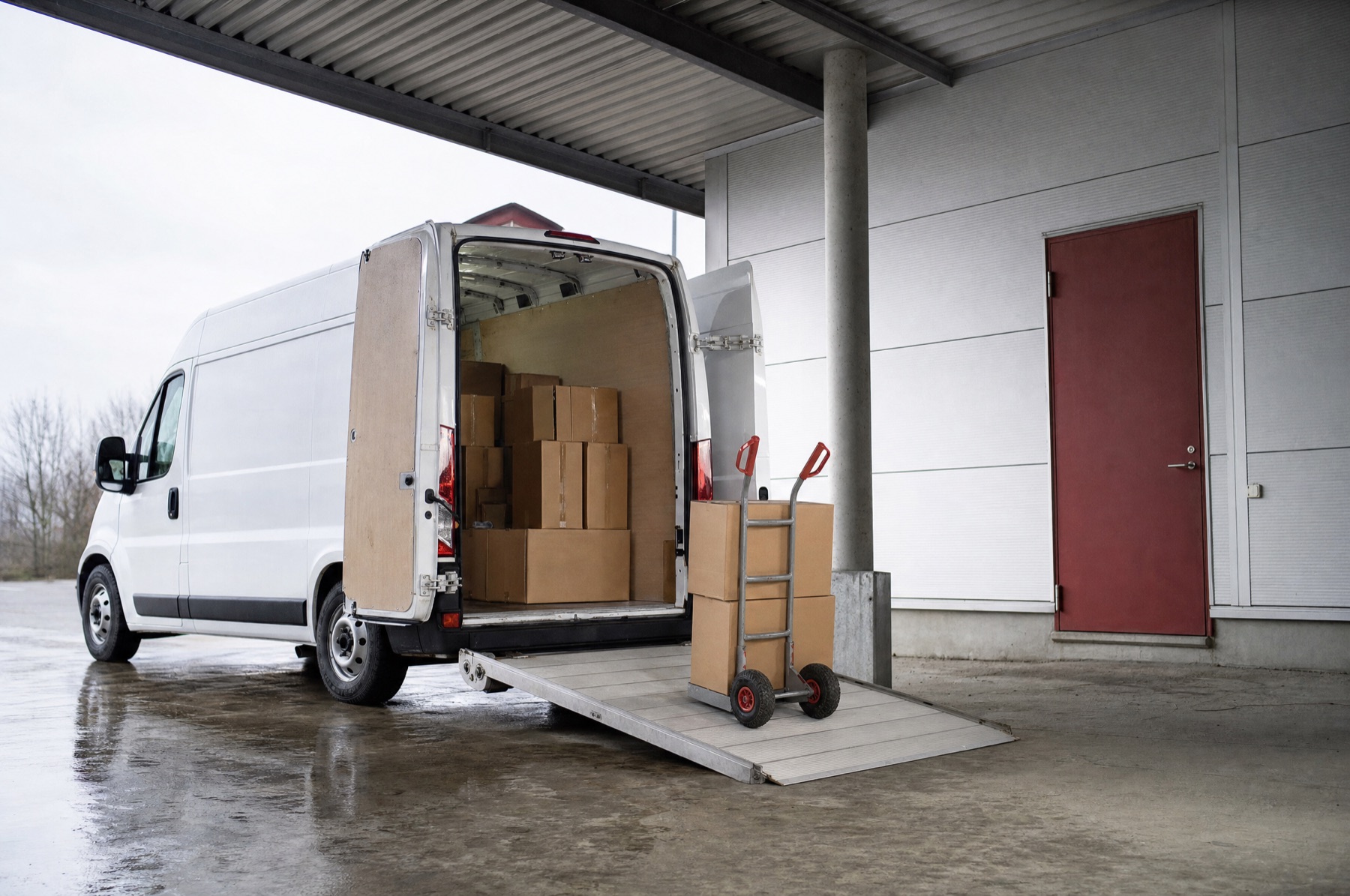 Transporter in der überdachten Anlieferung